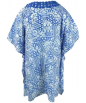 Women's Embroidered V-Neck Tunic Swimsuit Cover Up - Diamond Batik Multi Blue - CP18H3EI48Y $30.14-Cover-Ups