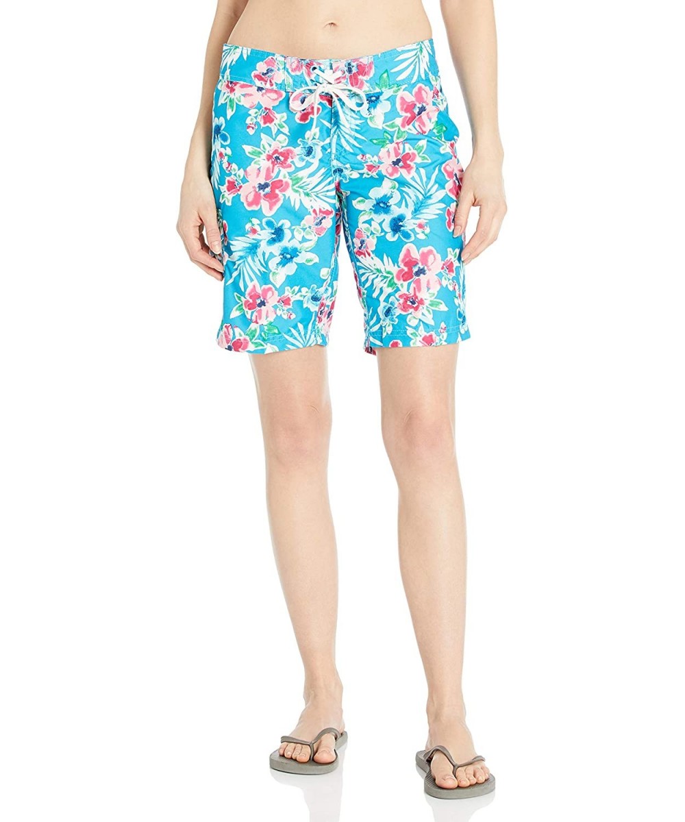 Women's Oceanside UPF 50+ Active Swim Board Short (Reg & Plus Sizes) - Katya Aqua/Pink - CH17YINR7E6 $17.49-Board Shorts