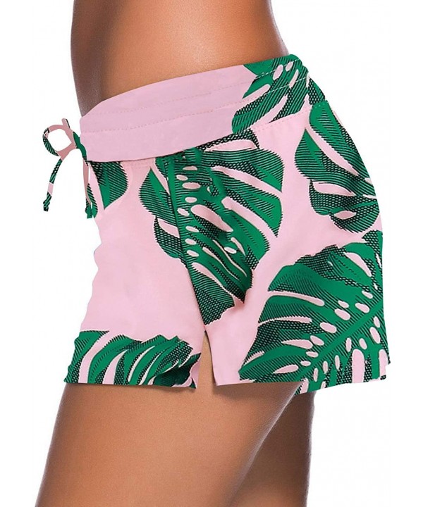 Board Shorts Women's Swimswear Tankini Swim Briefs Swimsuit Bottom Boardshorts Beach Trunks - Size Improved-pink & Green Leav...