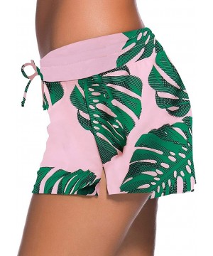 Board Shorts Women's Swimswear Tankini Swim Briefs Swimsuit Bottom Boardshorts Beach Trunks - Size Improved-pink & Green Leav...