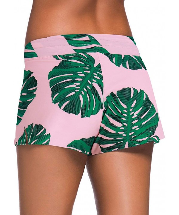 Board Shorts Women's Swimswear Tankini Swim Briefs Swimsuit Bottom Boardshorts Beach Trunks - Size Improved-pink & Green Leav...