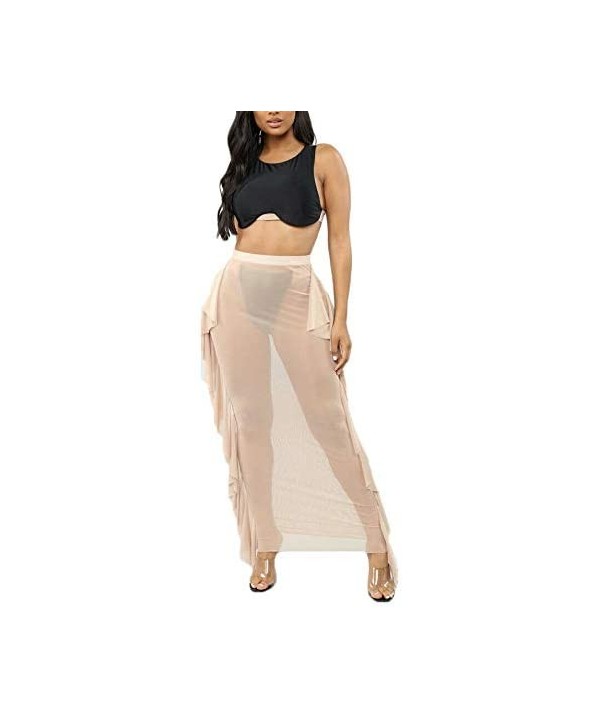 Women Sheer See Through Ruffle Bodycon Skirts Swimwear Bikini Beach Cover Up - Skin Color - CJ18SX8SDD7 $10.41-Cover-Ups