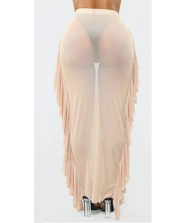 Women Sheer See Through Ruffle Bodycon Skirts Swimwear Bikini Beach Cover Up - Skin Color - CJ18SX8SDD7 $10.41-Cover-Ups