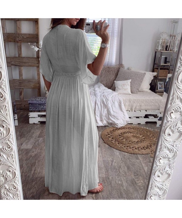 Women Beachwear Lace Tops Suit Bikini Cover Up Swimwear Kaftan Long Cardigan - Gray - CZ18RMICXQM $19.07-Cover-Ups