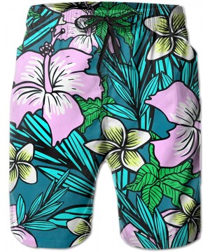 Mens Swim Trunks Quick Dry Beach Shorts Drawstring Waist Surf Shorts (Paint Splatter Dark) - Tropical Flowers Hibiscus - CV18...