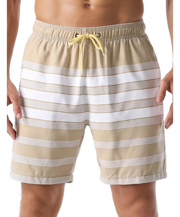 Men's Swim Trunks Retro Quick Dry Soft Washed Full Liner Casual Shorts - Khaki-305 - CB18ZH5H3UX $28.14-Trunks