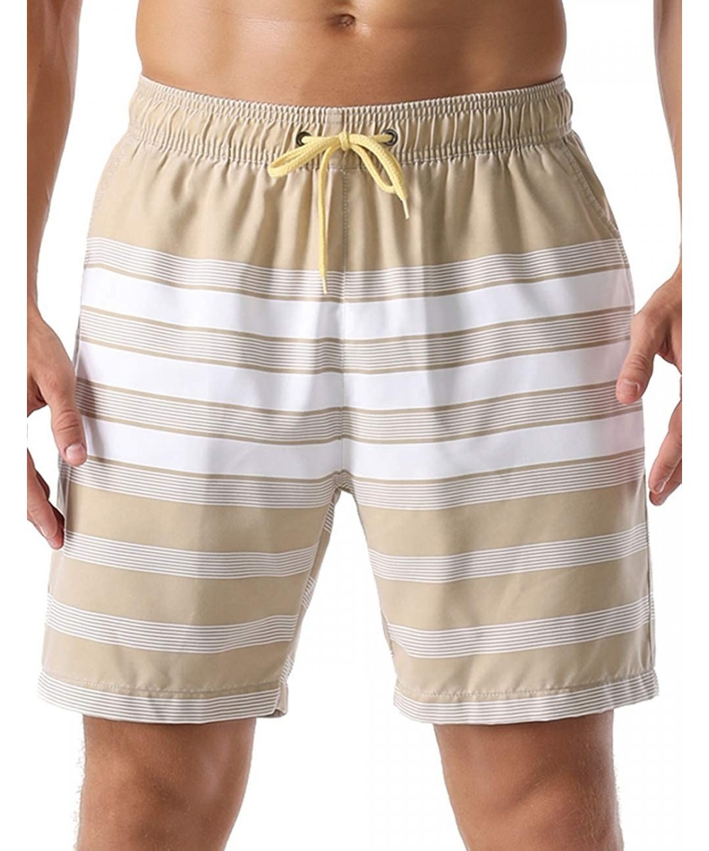 Men's Swim Trunks Retro Quick Dry Soft Washed Full Liner Casual Shorts - Khaki-305 - CB18ZH5H3UX $28.14-Trunks