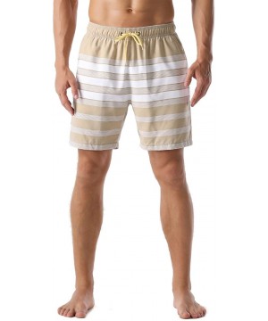 Men's Swim Trunks Retro Quick Dry Soft Washed Full Liner Casual Shorts - Khaki-305 - CB18ZH5H3UX $28.14-Trunks