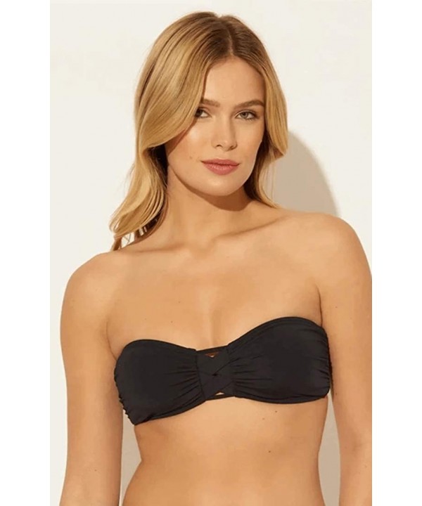 Women's Basket Case Shirred Bandeu with Molded Cups - Black - CQ18TSLGDRM $36.97-Tops