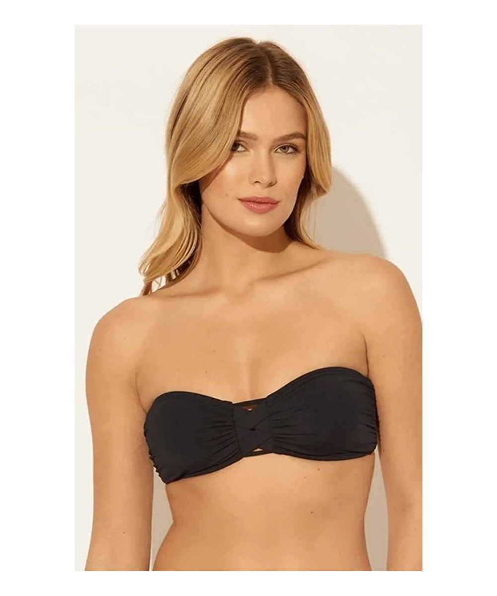 Women's Basket Case Shirred Bandeu with Molded Cups - Black - CQ18TSLGDRM $36.97-Tops