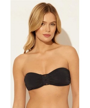 Women's Basket Case Shirred Bandeu with Molded Cups - Black - CQ18TSLGDRM $36.97-Tops