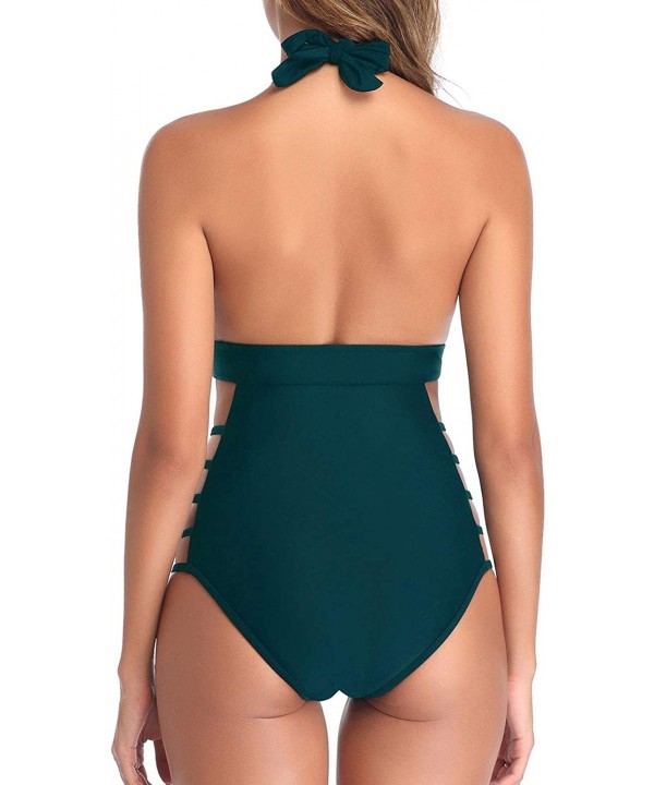 Women One Piece Plunge Swimsuit Bathing Suits High Leg Cutout Swimwear - Pine Green-1 - C518AS36XQE $15.41-One-Pieces