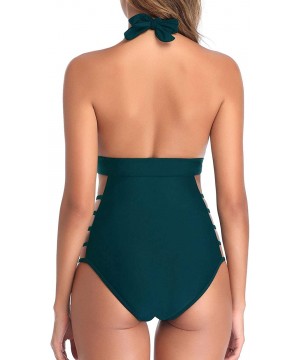 Women One Piece Plunge Swimsuit Bathing Suits High Leg Cutout Swimwear - Pine Green-1 - C518AS36XQE $15.41-One-Pieces