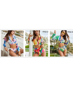 Long Sleeve 3 Piece Bikini High Waisted UV Protection Zipper Swimsuit Bathing Suits for Womens - Green - CP18RE3DCN6 $13.68-Sets