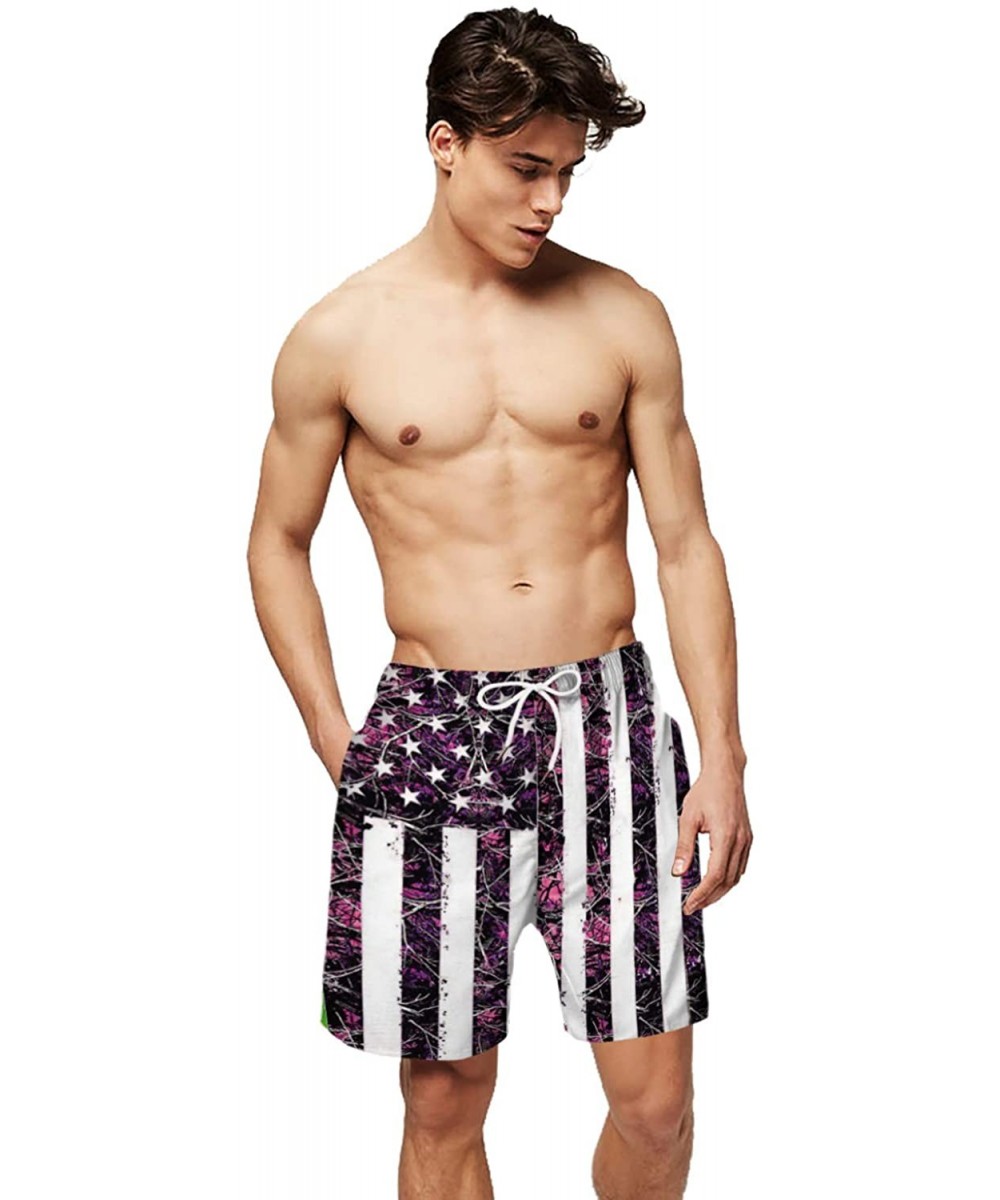 Casual Mens Printed Board Shorts Swim Trunks Quick Dry Summer Beach Shorts with Mesh Lining - Flag - CB18UQN0DA0 $16.11-Board...