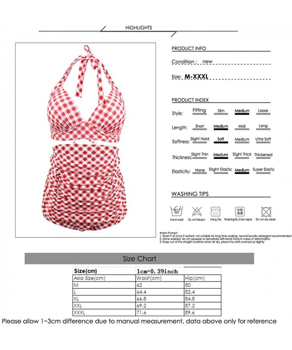 Women 2 Pcs Swimwear Halter High Waist Bikini Set Beach Bathing Suit Swimsuit - Pink Plaid - CS1996Y7XSC $34.30-Sets