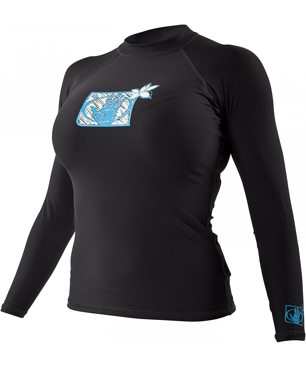 13211W Women's L/A Basic Fitted Long Sleeve Rashguard Top - Black - CL11DMWT2U9 $30.31-Rash Guards