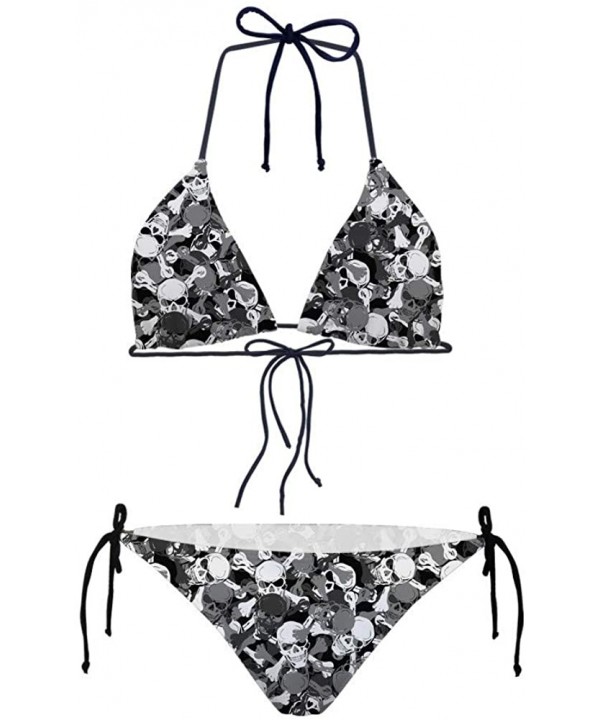 Air Mesh Push Up Padded Triangle Halter Bikini Set Two Piece Beach Outdoor Swimsuits - Skull-7 - CM18O4UUSCN $26.40-Sets