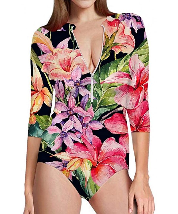 Women's Rashguard Long Sleeve Zip UV Protection Print Surfing Swimsuit Swimwear Bathing Suits - Pineapple-2 - CV18R4KQUXA $43...