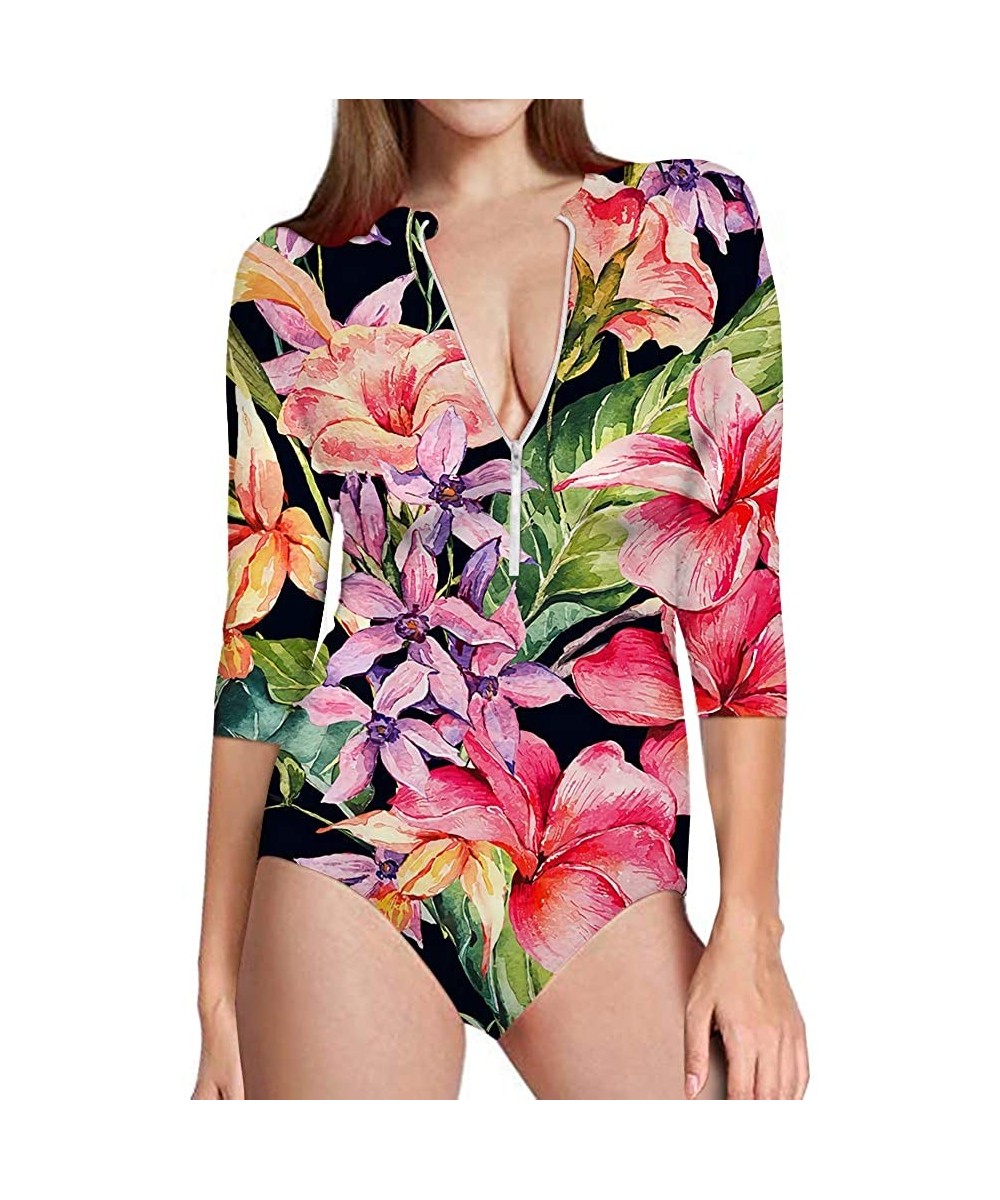 Women's Rashguard Long Sleeve Zip UV Protection Print Surfing Swimsuit Swimwear Bathing Suits - Pineapple-2 - CV18R4KQUXA $43...