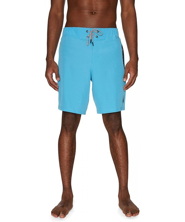 Men's 9" Laser Cut Zip Logo Hybrid Board Short - Dark Aqua - CO193O5ZXGX $31.46-Board Shorts