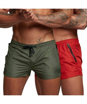 Men's Swim Trunks- Quick Dry Swim Shorts with Zipper Pocket for Running Swimming Jogging Gym Workout - Red+green - CT1986UDRG...