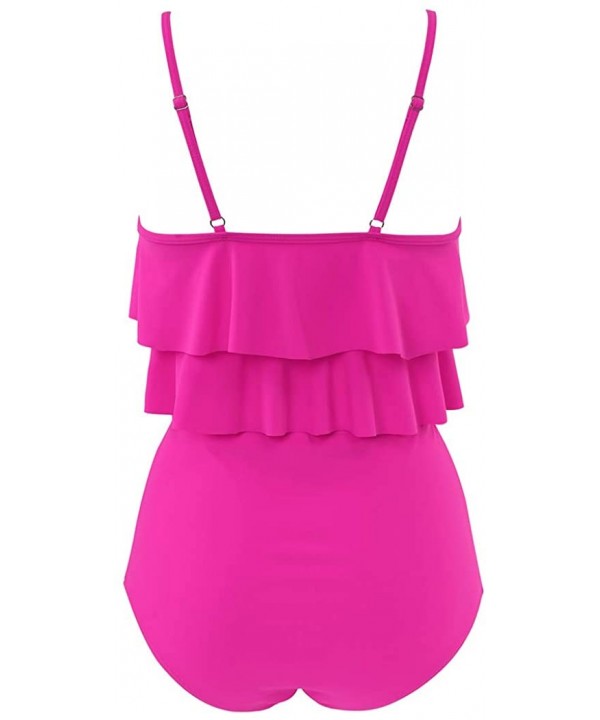 Women Sexy Ruffle High Waisted Swimsuits 2 Piece Spaghetti Straps Tankini Bathing Suits - 23 Hot Pink - CB1949Z38T7 $21.84-Sets