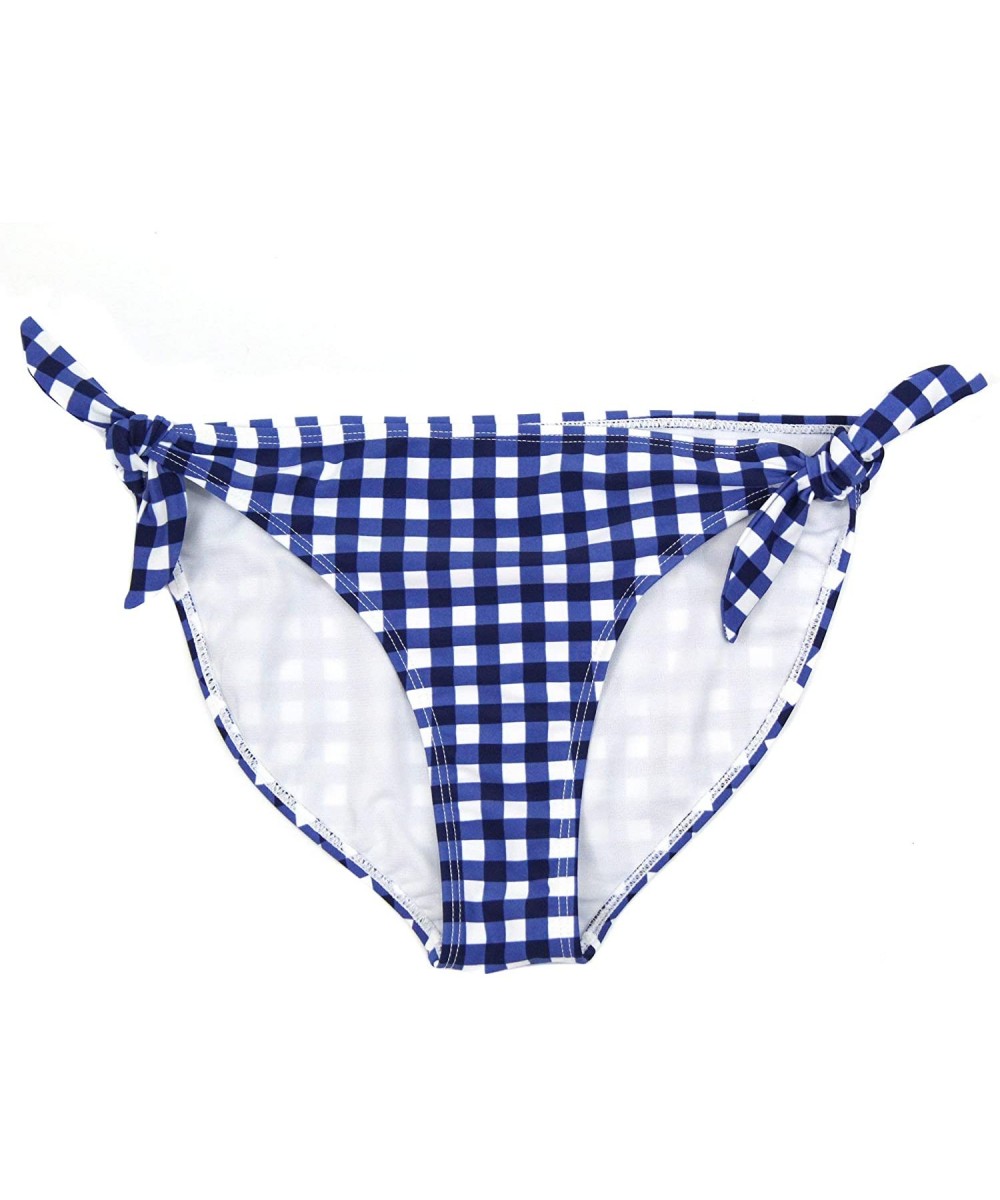 Women's Side Tie Bikini Swimsuit Bottom UPF 50+ - Multiple Colors - Navy Gingham - CT190RXEMNX $35.89-Bottoms