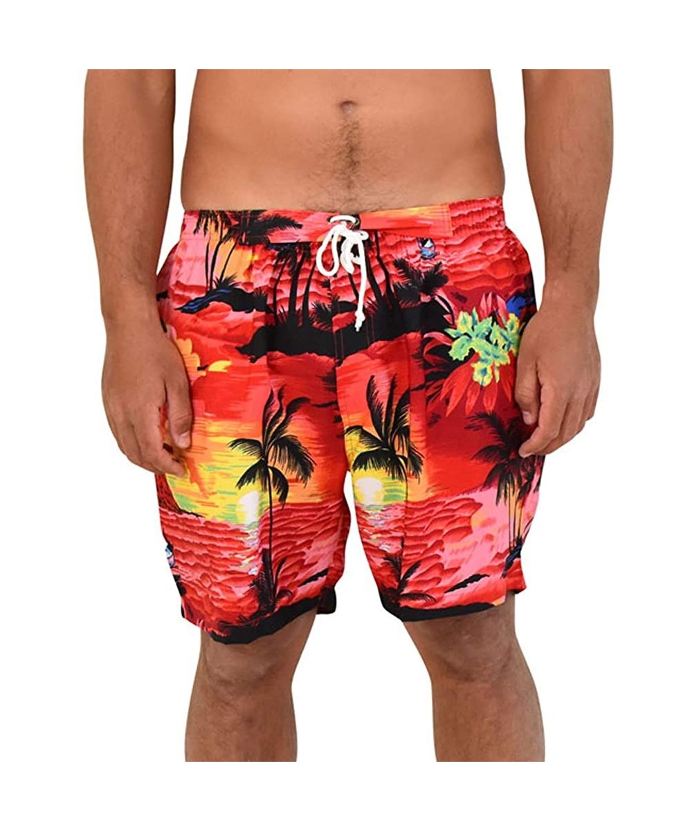 Mens Shorts Sunset Beach Wear Quick Dry - Red Sunset - CV188Q5NZ6E $20.79-Trunks