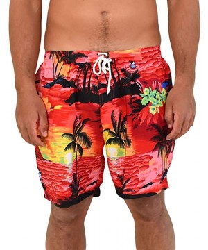 Mens Shorts Sunset Beach Wear Quick Dry - Red Sunset - CV188Q5NZ6E $20.79-Trunks