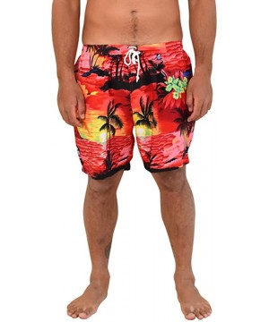 Mens Shorts Sunset Beach Wear Quick Dry - Red Sunset - CV188Q5NZ6E $20.79-Trunks