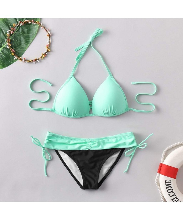 Store Two Piece Swimsuits Women Padded Bra Bikini Set Push Up Bandage Beachwear Gold Velvet Swimwear - Green - CN194EUMMRU $1...