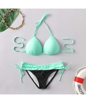 Store Two Piece Swimsuits Women Padded Bra Bikini Set Push Up Bandage Beachwear Gold Velvet Swimwear - Green - CN194EUMMRU $1...