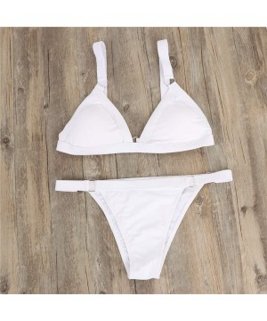 Women Bandeau Bandage Bikini Set Push-Up Brazilian Swimwear Fashion V-Neck Beachwear Split Swimsuit - White 2 - CZ19409EMA2 $...