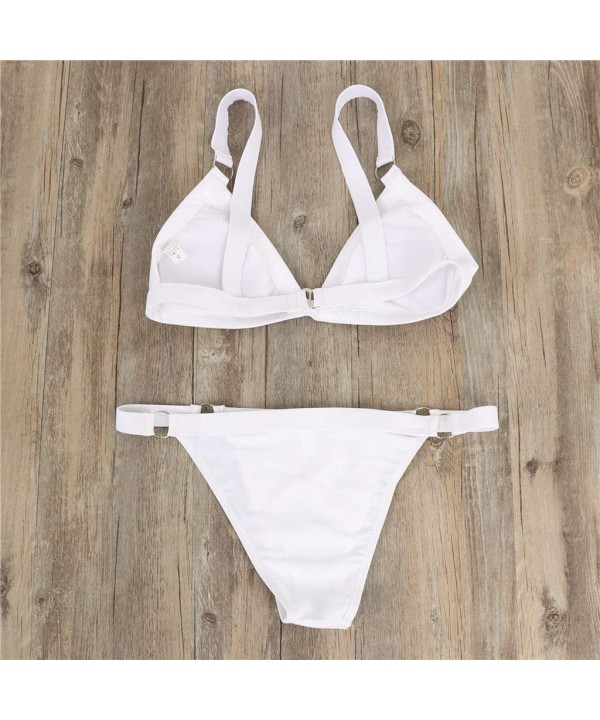 Women Bandeau Bandage Bikini Set Push-Up Brazilian Swimwear Fashion V-Neck Beachwear Split Swimsuit - White 2 - CZ19409EMA2 $...