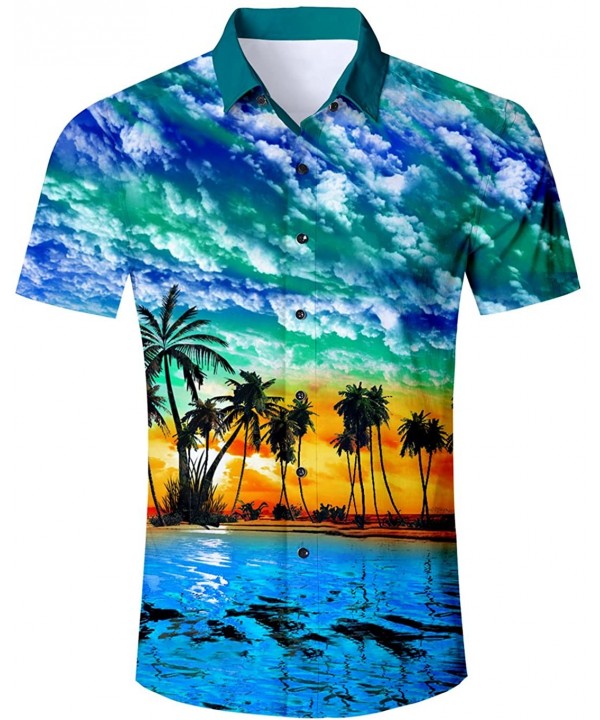 Men's Hawaiian Shirt Aloha Tropical Print Floral Short Sleeve Button Down Shirt - Cloud - CR18QEO3QO0 $22.59-Board Shorts