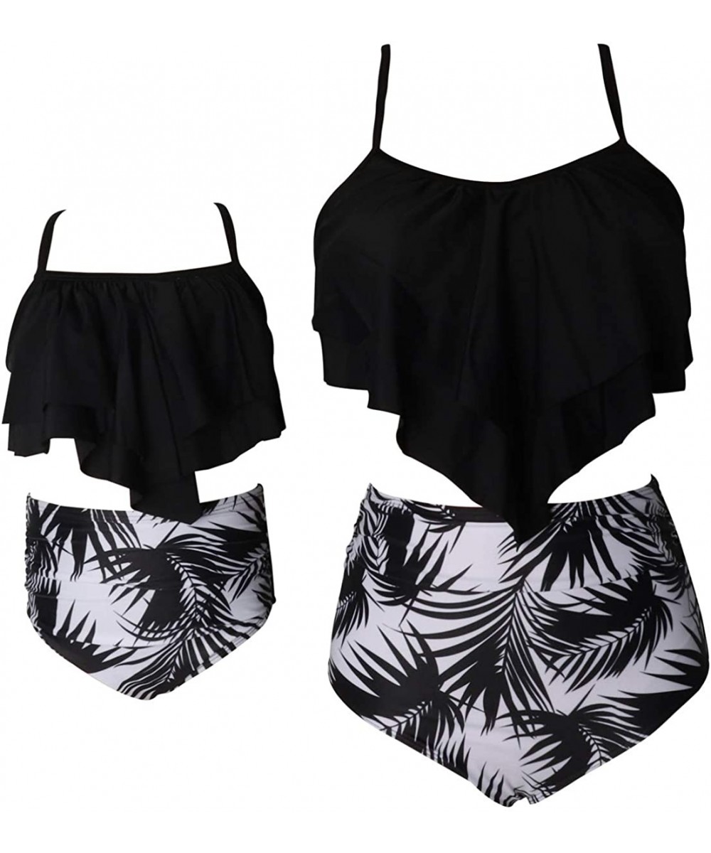 Girls Kids Swimsuit Two Pieces Bikini Set Ruffle Falbala Swimwear Bathing Suits Swimwear - Black + Coconut Leaves - C6190SO8N...