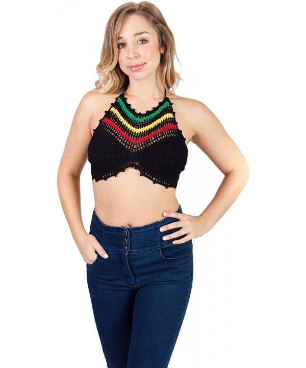 Rasta Reggae Crochet Summer Bikini Top Crop Top Bralette W/Lining-One Size - CI12O49J33Y $23.22-Tops