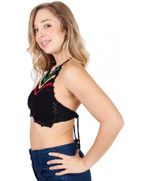 Rasta Reggae Crochet Summer Bikini Top Crop Top Bralette W/Lining-One Size - CI12O49J33Y $23.22-Tops