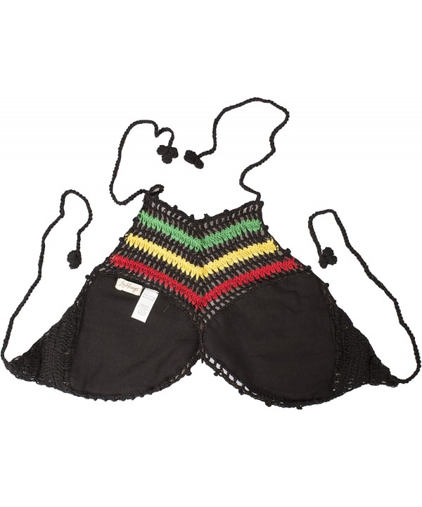 Rasta Reggae Crochet Summer Bikini Top Crop Top Bralette W/Lining-One Size - CI12O49J33Y $23.22-Tops