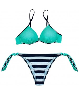 Swimsuits for Women- Women's String Two Piece Halter Top Triangle Bikini Set with Tie Side Bottom Bathing Suits - 02 Green - ...