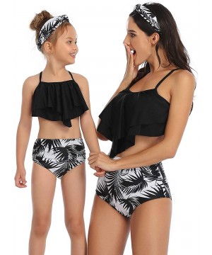 Girls Kids Swimsuit Two Pieces Bikini Set Ruffle Falbala Swimwear Bathing Suits Swimwear - Black + Coconut Leaves - C6190SO8N...