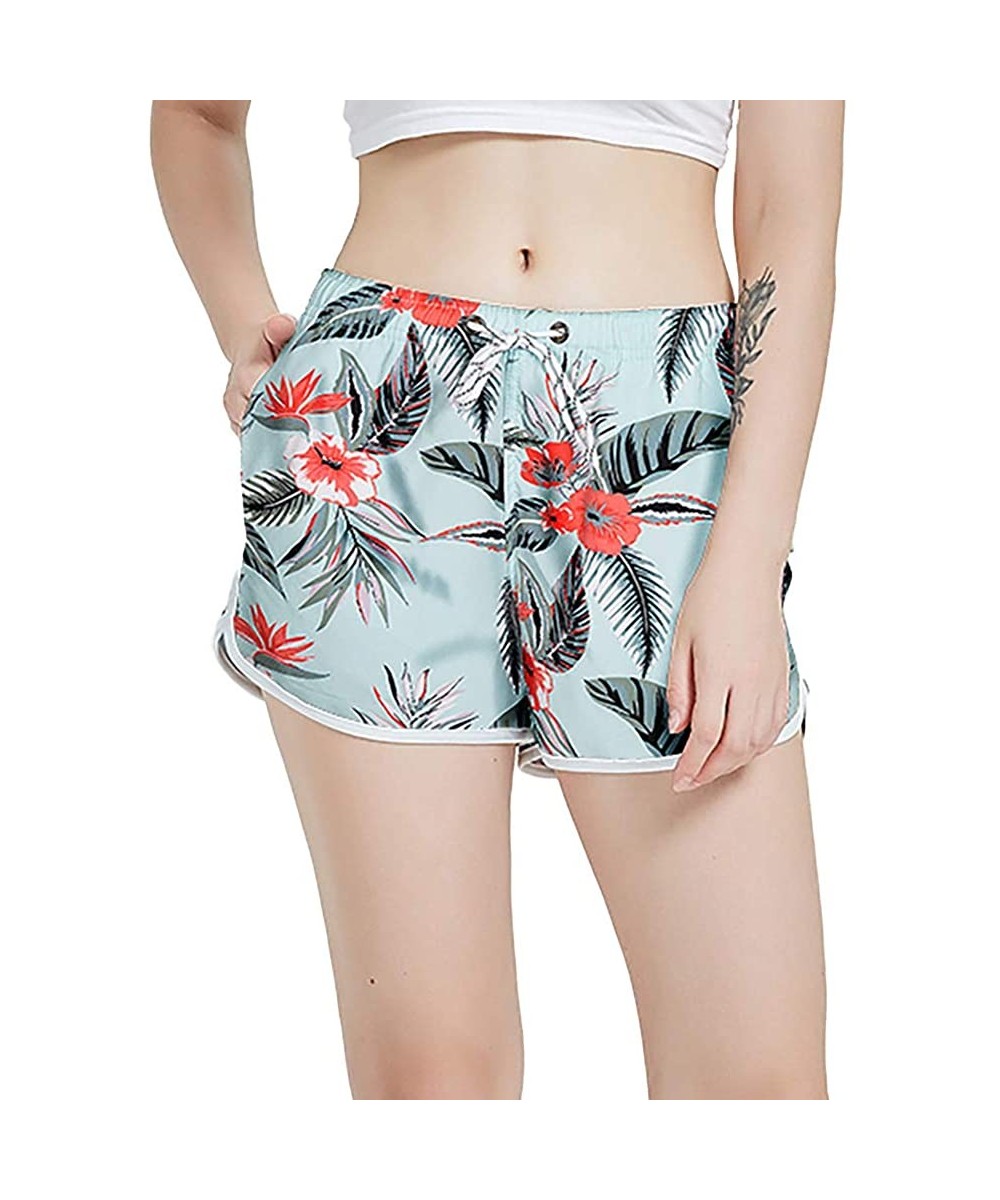 Women's Summer Floral Swim Trunks Quick Dry Elastic Waist Borad Beach Shorts - 14 Blue - CW19E7056E4 $17.72-Board Shorts