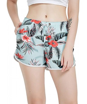 Women's Summer Floral Swim Trunks Quick Dry Elastic Waist Borad Beach Shorts - 14 Blue - CW19E7056E4 $17.72-Board Shorts