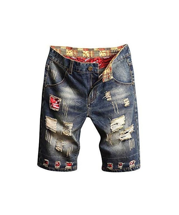 Sports Pants Gym Cargo Beach Shorts Men's Casual and Loose Broken Hole Stitching Drape Characteristic Foot Denim Shorts - Gra...