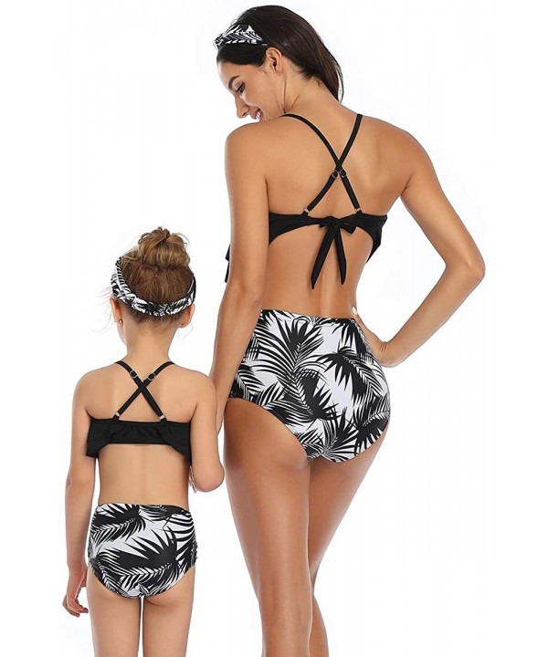 Girls Kids Swimsuit Two Pieces Bikini Set Ruffle Falbala Swimwear Bathing Suits Swimwear - Black + Coconut Leaves - C6190SO8N...