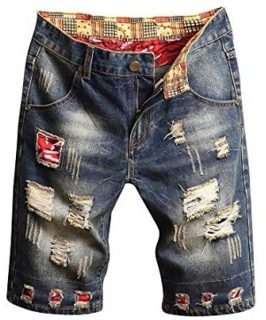 Sports Pants Gym Cargo Beach Shorts Men's Casual and Loose Broken Hole Stitching Drape Characteristic Foot Denim Shorts - Gra...