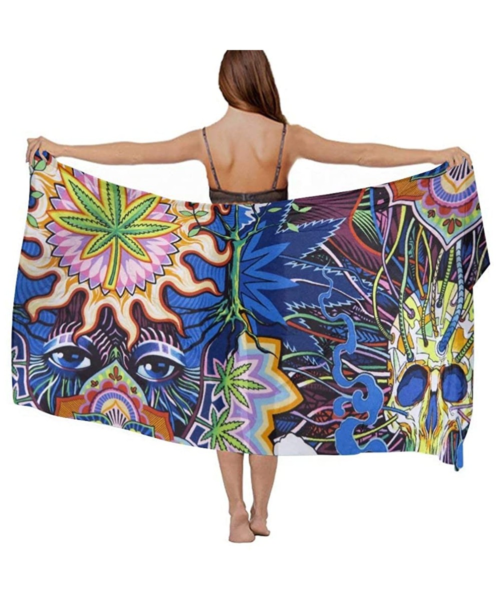 Women Chiffon Scarf Sunscreen Shawl Wrap Swimsuit Cover Up Beach Sarongs - Colorful Skull Marijuana Leaf Weed - CF19C4N6IM5 $...