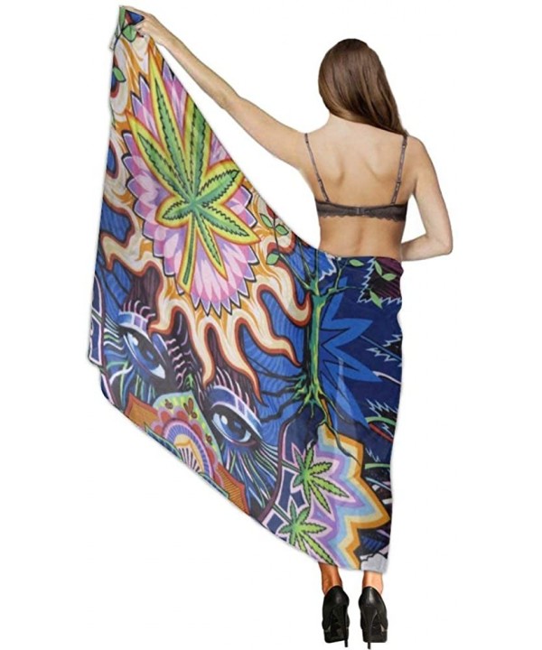 Women Chiffon Scarf Sunscreen Shawl Wrap Swimsuit Cover Up Beach Sarongs - Colorful Skull Marijuana Leaf Weed - CF19C4N6IM5 $...