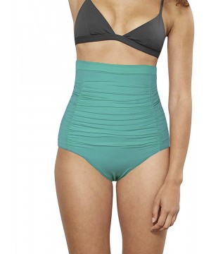 Women's Vintage High Waisted Bikini Bottom Shirred Tankini Briefs - Lake Green1 - C418GG2WCH4 $10.17-Bottoms